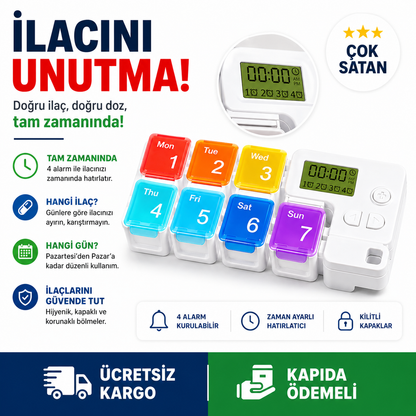 İlaçmatik - Alarmlı Akıllı İlaç Hatırlatıcı Kutu | Günlük İlaç Takibi